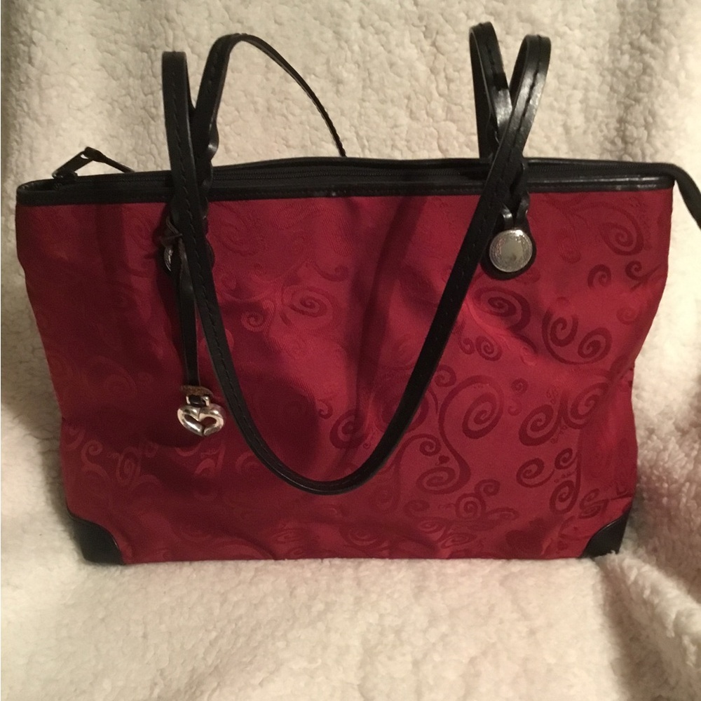 Vintage Brighton Elegant Maroon Tote with Black Leather Trim